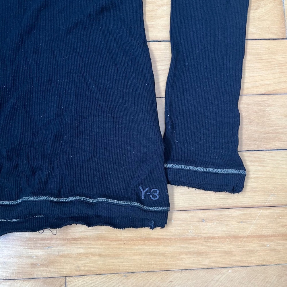 Y-3 Yohji Yamamoto Adidas Black Ribbed Long Sleeve Top Raw Edge Medium - Picture 5 of 13